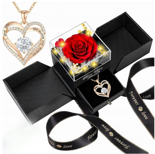 Wieczna Róża w Szkle Świecąca Naszyjnik dla Kobiety Prezent na Walentynki